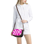 Hot Pink And White Cow Print Saddle Bag