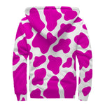 Hot Pink And White Cow Print Sherpa Lined Zip Up Hoodie
