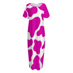 Hot Pink And White Cow Print Short Sleeve Long Nightdress