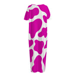 Hot Pink And White Cow Print Short Sleeve Long Nightdress