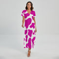 Hot Pink And White Cow Print Short Sleeve Maxi Dress