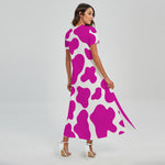 Hot Pink And White Cow Print Short Sleeve Maxi Dress