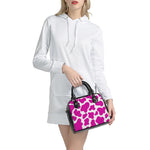 Hot Pink And White Cow Print Shoulder Handbag