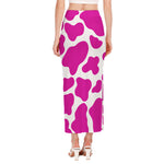 Hot Pink And White Cow Print Side Slit Maxi Skirt