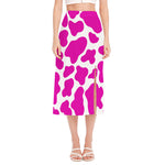 Hot Pink And White Cow Print Side Slit Midi Skirt