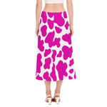 Hot Pink And White Cow Print Side Slit Midi Skirt
