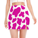 Hot Pink And White Cow Print Side Slit Mini Skirt