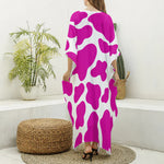 Hot Pink And White Cow Print Silk V-Neck Kaftan Dress