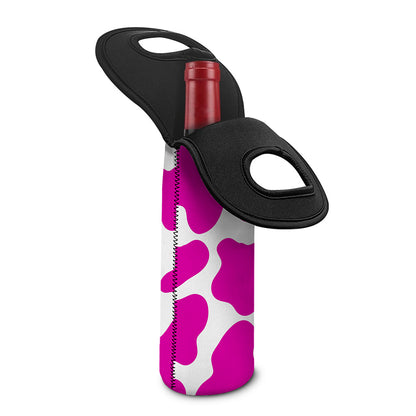 Hot Pink And White Cow Print Single Neoprene Wine Tote