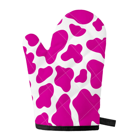 Hot Pink And White Cow Print Single Oven Mitt