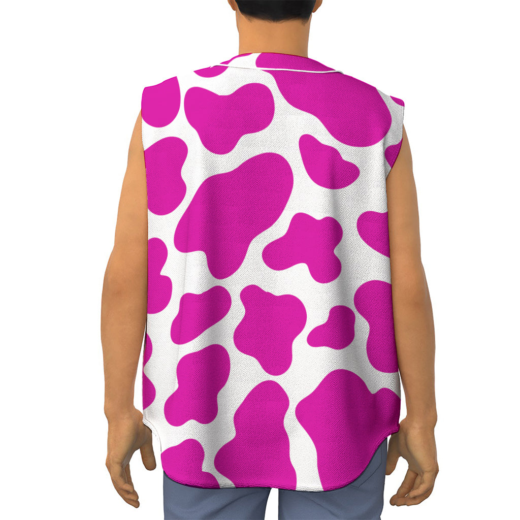 Hot Pink And White Cow Print Sleeveless Baseball Jersey
