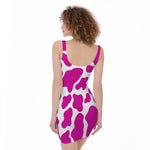 Hot Pink And White Cow Print Sleeveless Bodycon Dress