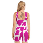 Hot Pink And White Cow Print Sleeveless One Piece Swimsuit