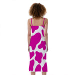 Hot Pink And White Cow Print Slim Fit Midi Cami Dress