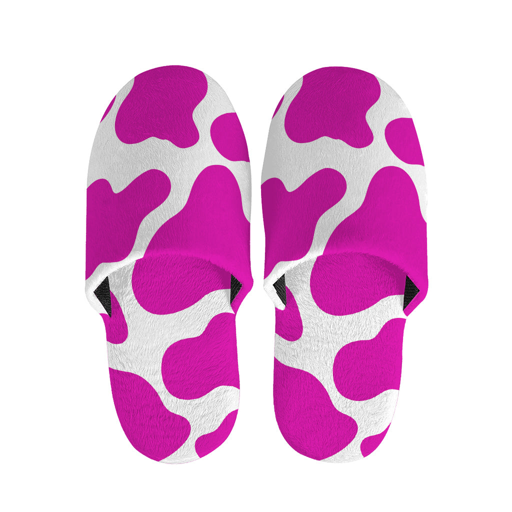 Hot Pink And White Cow Print Slippers