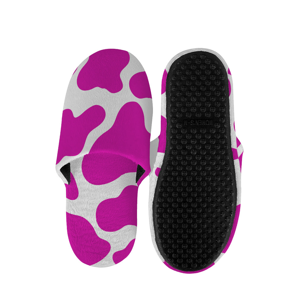 Hot Pink And White Cow Print Slippers