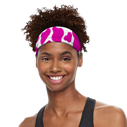 Hot Pink And White Cow Print Sports Headband