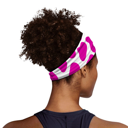 Hot Pink And White Cow Print Sports Headband