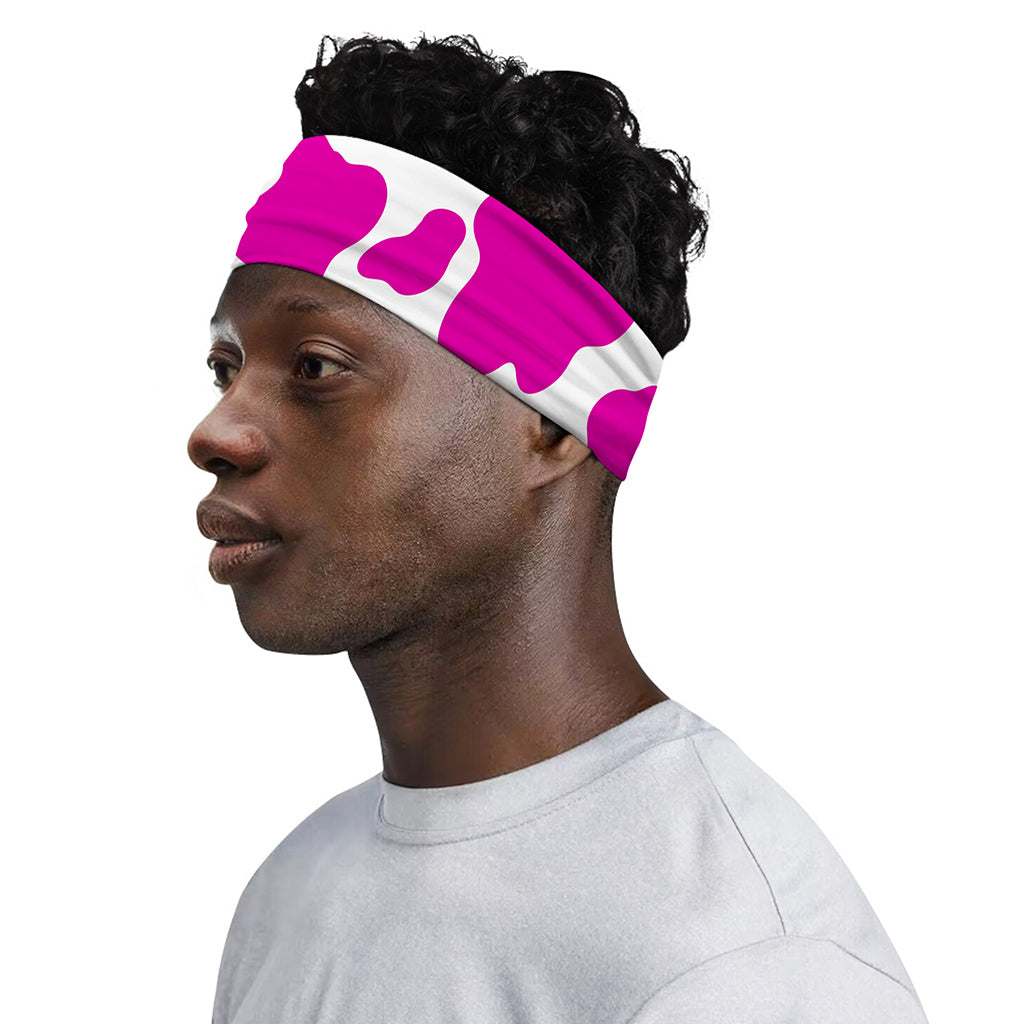 Hot Pink And White Cow Print Sports Headband