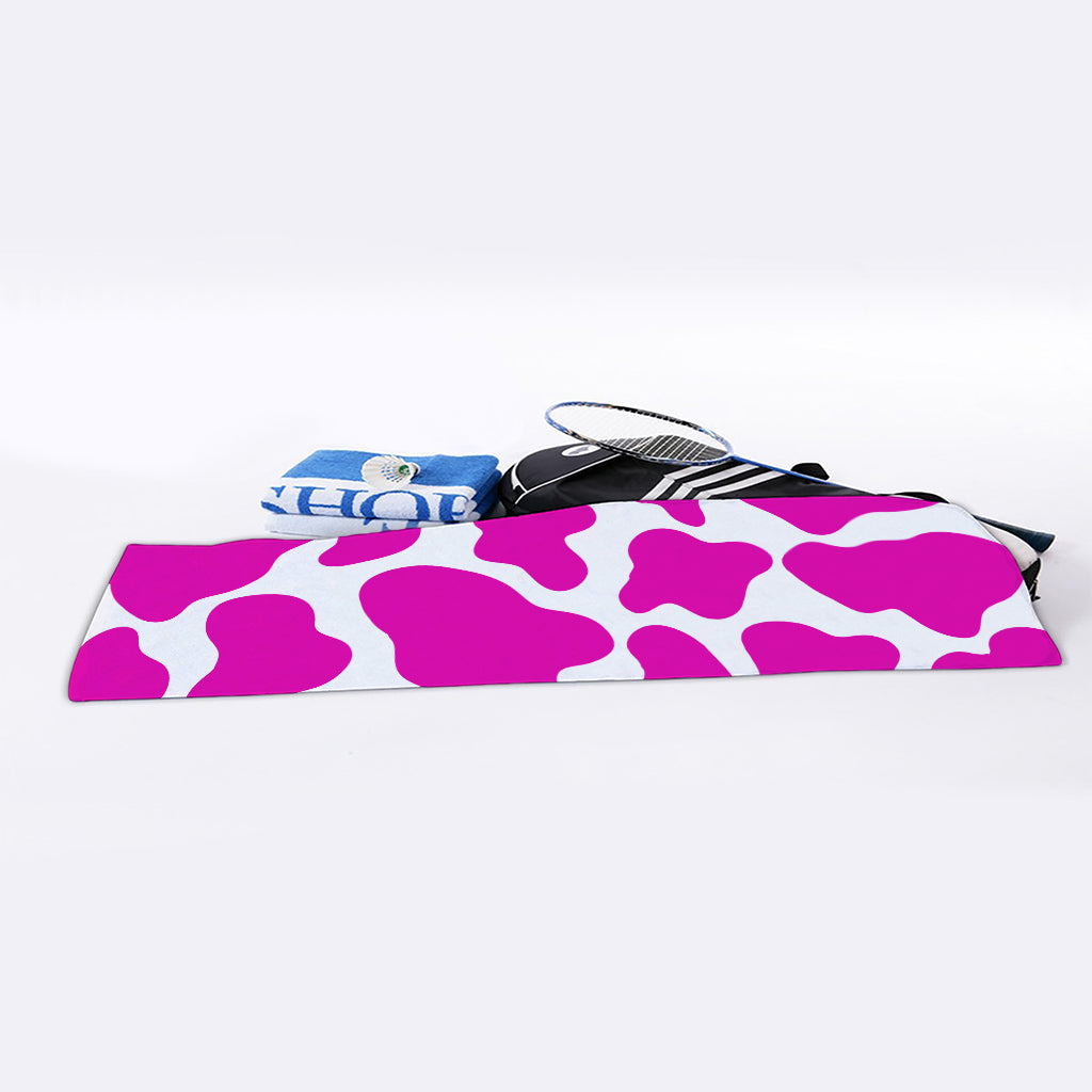 Hot Pink And White Cow Print Sports Towel