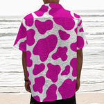 Hot Pink And White Cow Print Textured Short Sleeve Shirt
