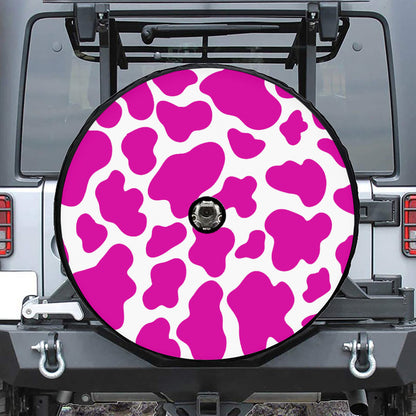 Hot Pink And White Cow Print Tire Cover With Camera Hole