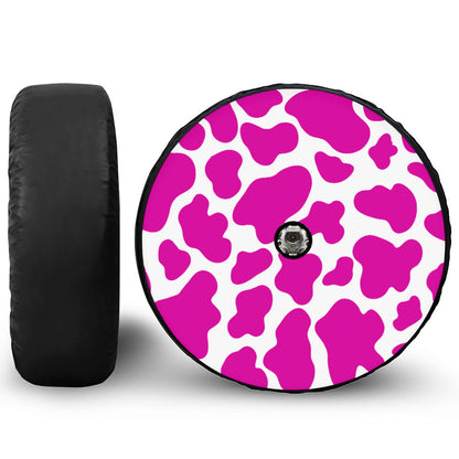 Hot Pink And White Cow Print Tire Cover With Camera Hole