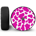 Hot Pink And White Cow Print Tire Cover With Camera Hole