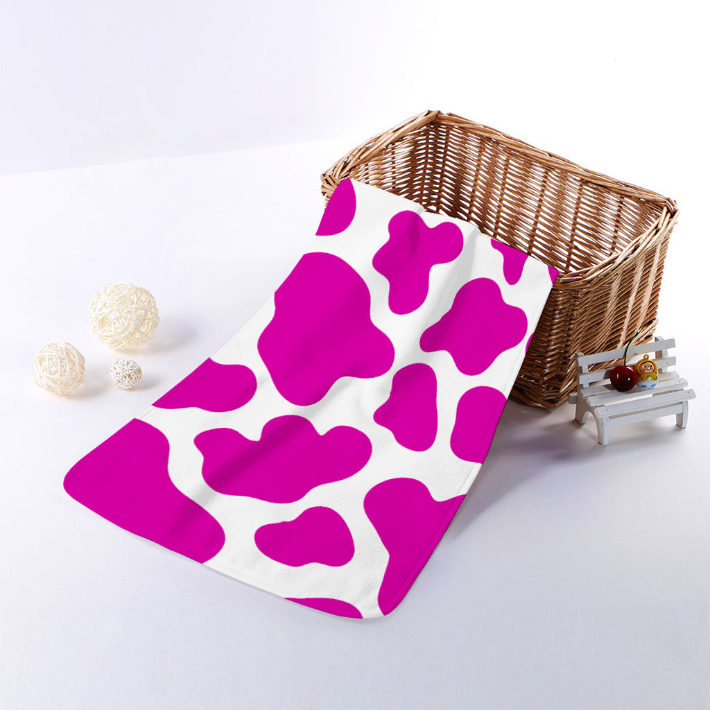 Hot Pink And White Cow Print Towel