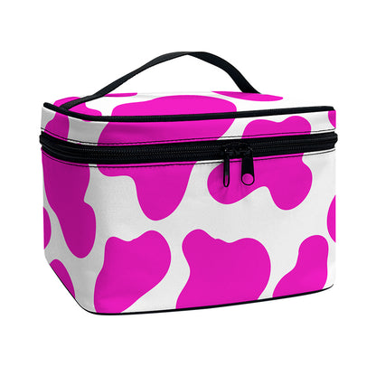 Hot Pink And White Cow Print Travel Makeup Bag