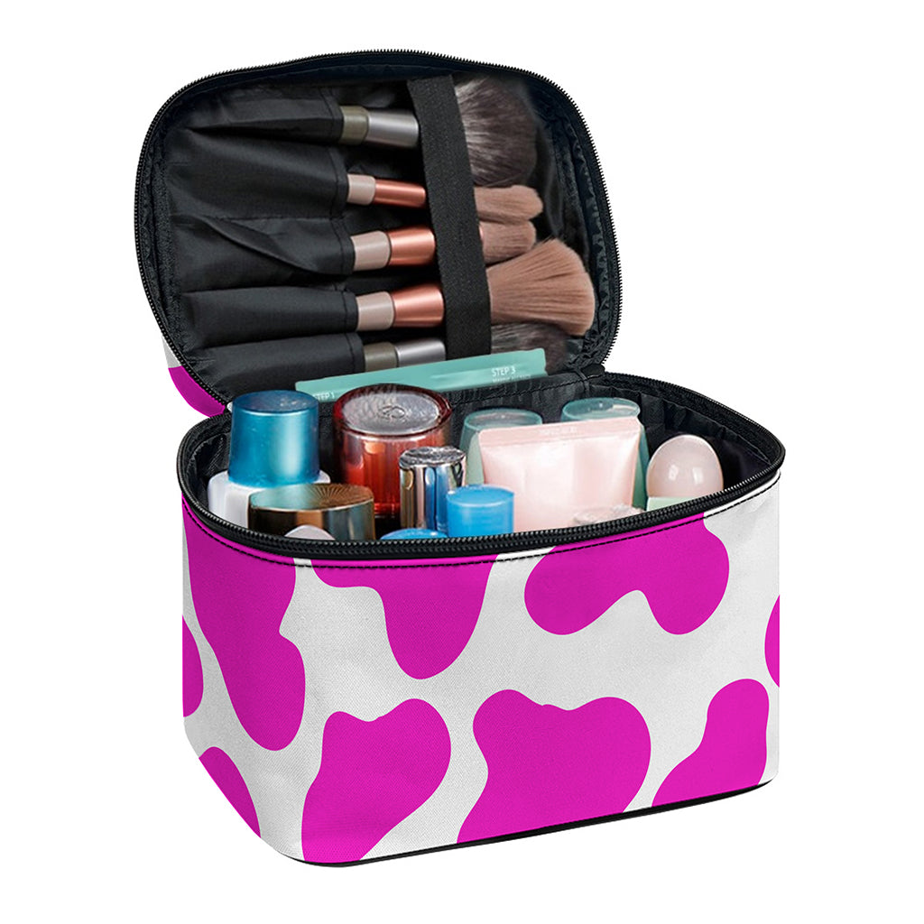 Hot Pink And White Cow Print Travel Makeup Bag