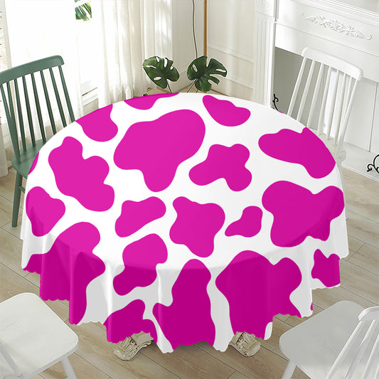 Hot Pink And White Cow Print Waterproof Round Tablecloth