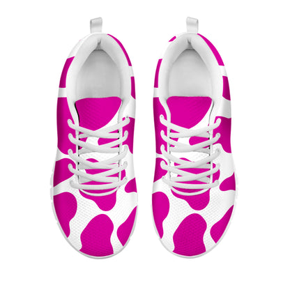 Hot Pink And White Cow Print White Running Shoes