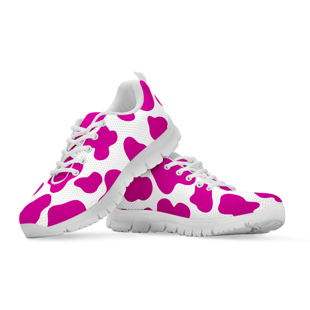 Hot Pink And White Cow Print White Running Shoes