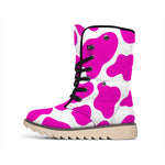 Hot Pink And White Cow Print Winter Boots