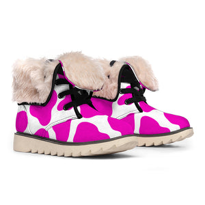 Hot Pink And White Cow Print Winter Boots