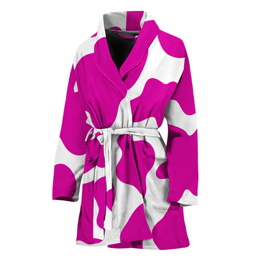 Hot Pink And White Cow Print Women's Bathrobe