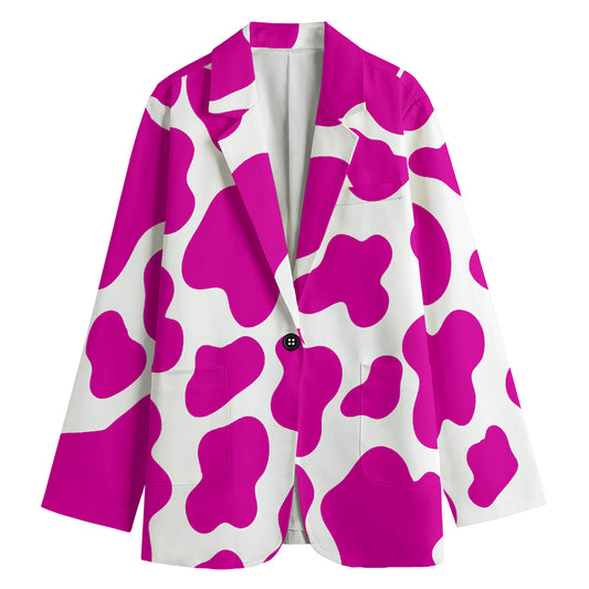 Hot Pink And White Cow Print Women's Blazer