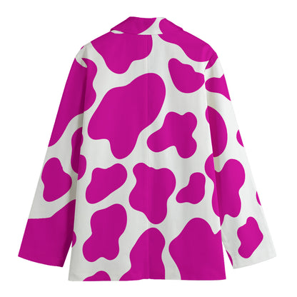 Hot Pink And White Cow Print Women's Blazer