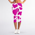 Hot Pink And White Cow Print Women's Capri Leggings