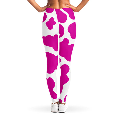 Hot Pink And White Cow Print Women's Leggings
