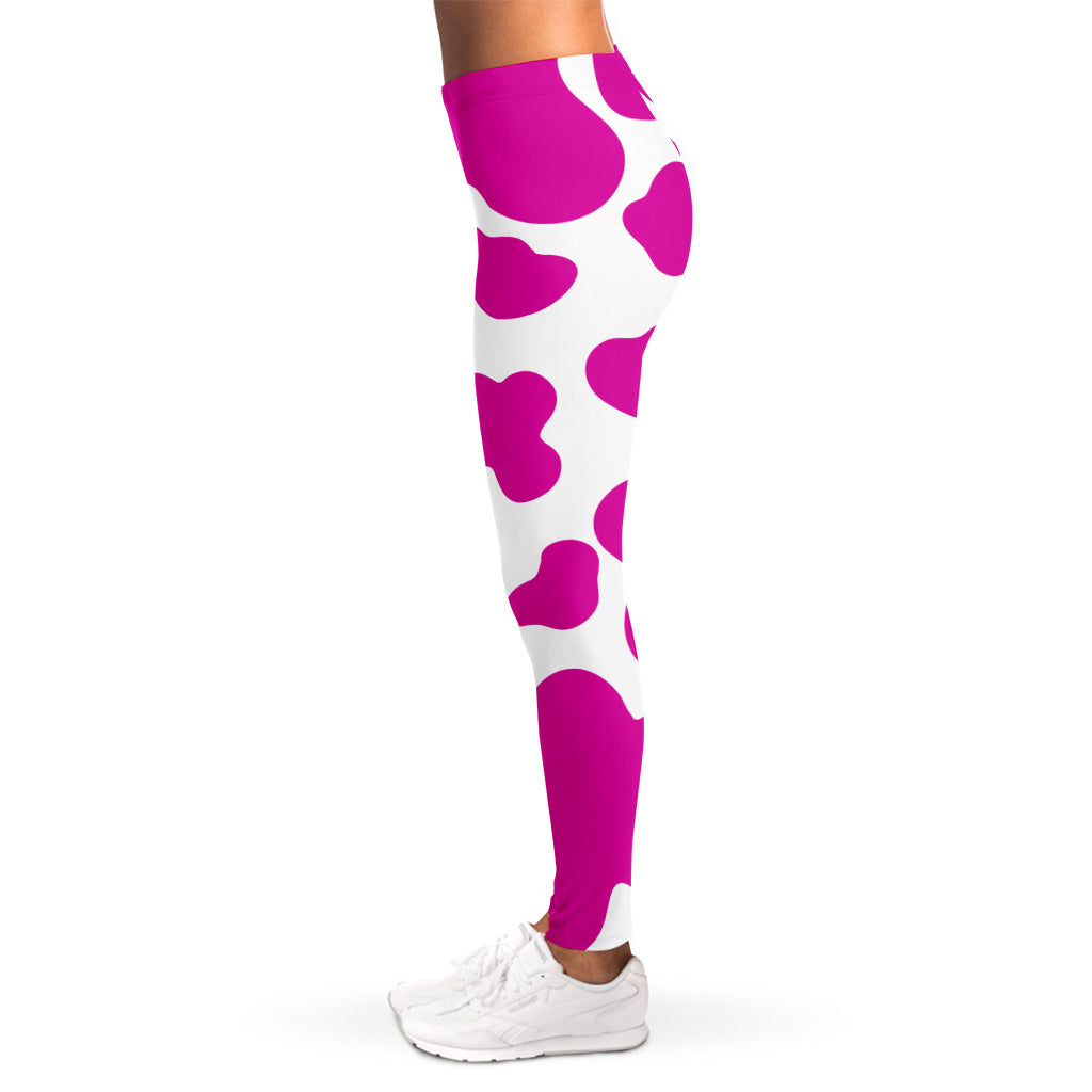Hot Pink And White Cow Print Women's Leggings