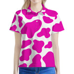 Hot Pink And White Cow Print Women's Polo Shirt