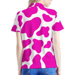 Hot Pink And White Cow Print Women's Polo Shirt