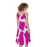 Hot Pink And White Cow Print Women's Sleeveless Dress