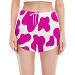 Hot Pink And White Cow Print Women's Split Running Shorts