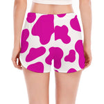 Hot Pink And White Cow Print Women's Split Running Shorts