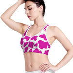 Hot Pink And White Cow Print Women's Sports Bra