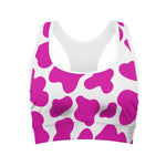 Hot Pink And White Cow Print Women's Sports Bra