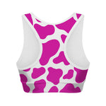 Hot Pink And White Cow Print Women's Sports Bra